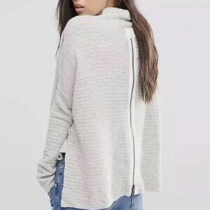 Free People Cream Arctic Fox Zip Back Oversize Wool Blend Sweater